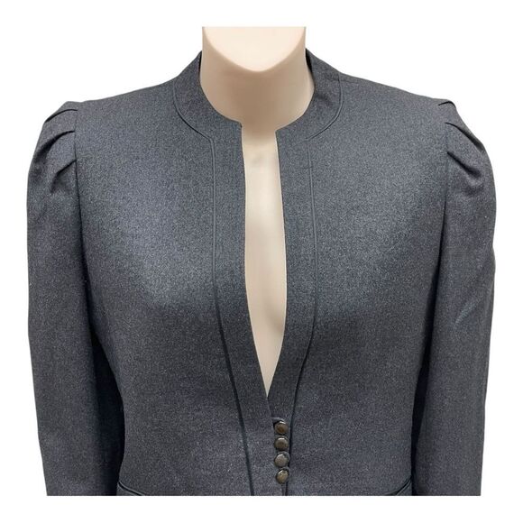 Vintage Tahari Gray Blazer Wool Mandarin Collar Size 4 Puff Sleeves - Picture 2 of 8